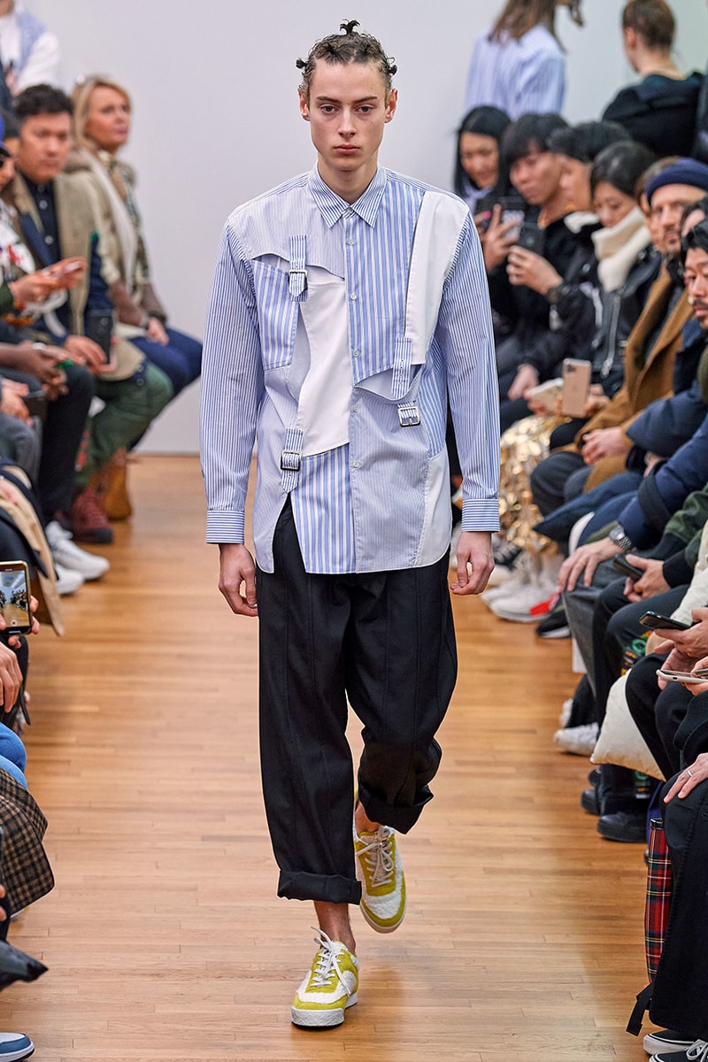 COMME des GARÇONS SHIRT Paris Fashion Week Men's Fall/Winter 2020 Runway Show Looks ASICS GEL-LYTE 3 Footwear Rei Kawakubo PFW FW20 Menswear Tailoring Shirts Patchwork Reports Futura