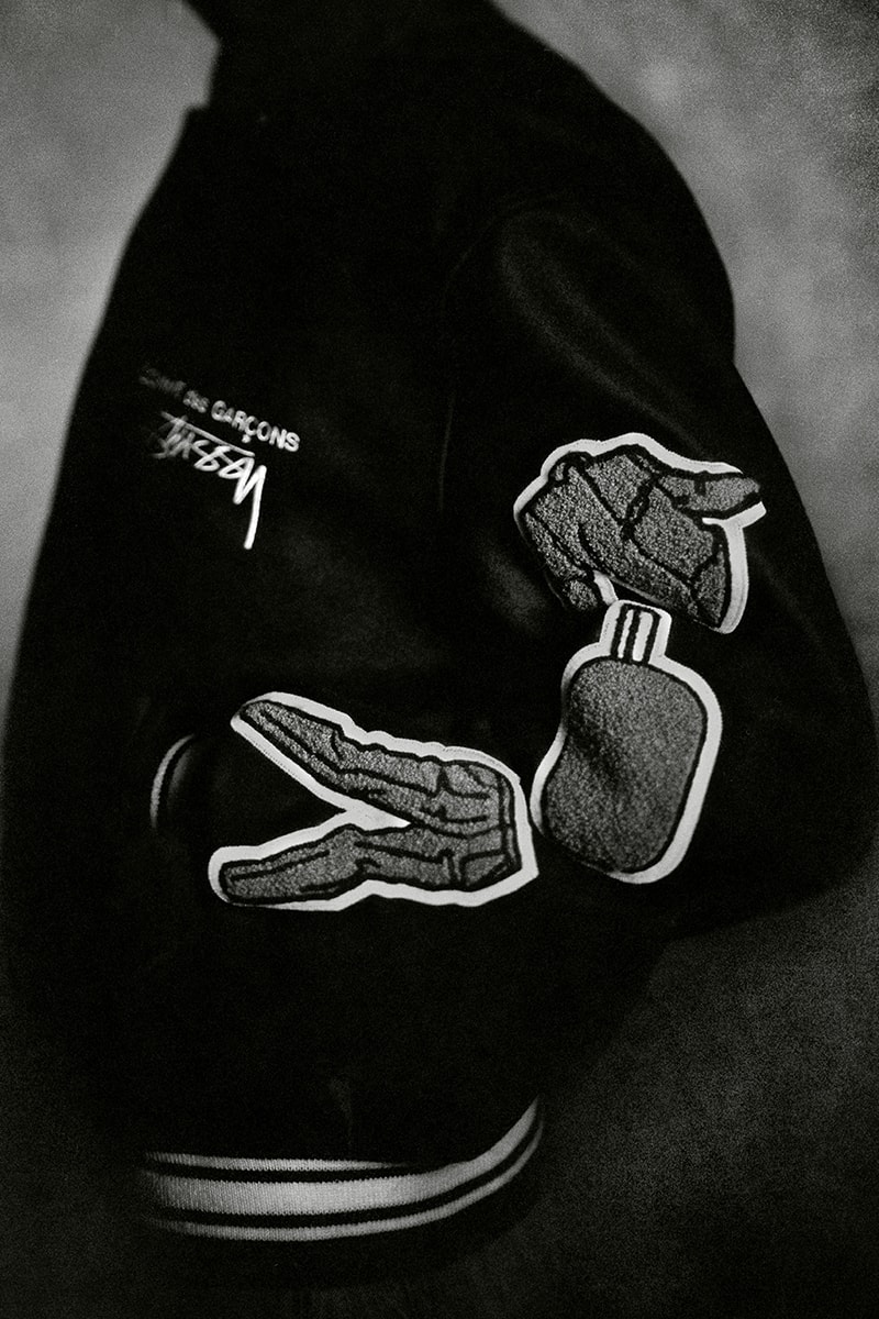 COMME des GARÇONS Stüssy 40th Anniversary Varsity Jacket Release Info Buy Price Where Melton Wool Black