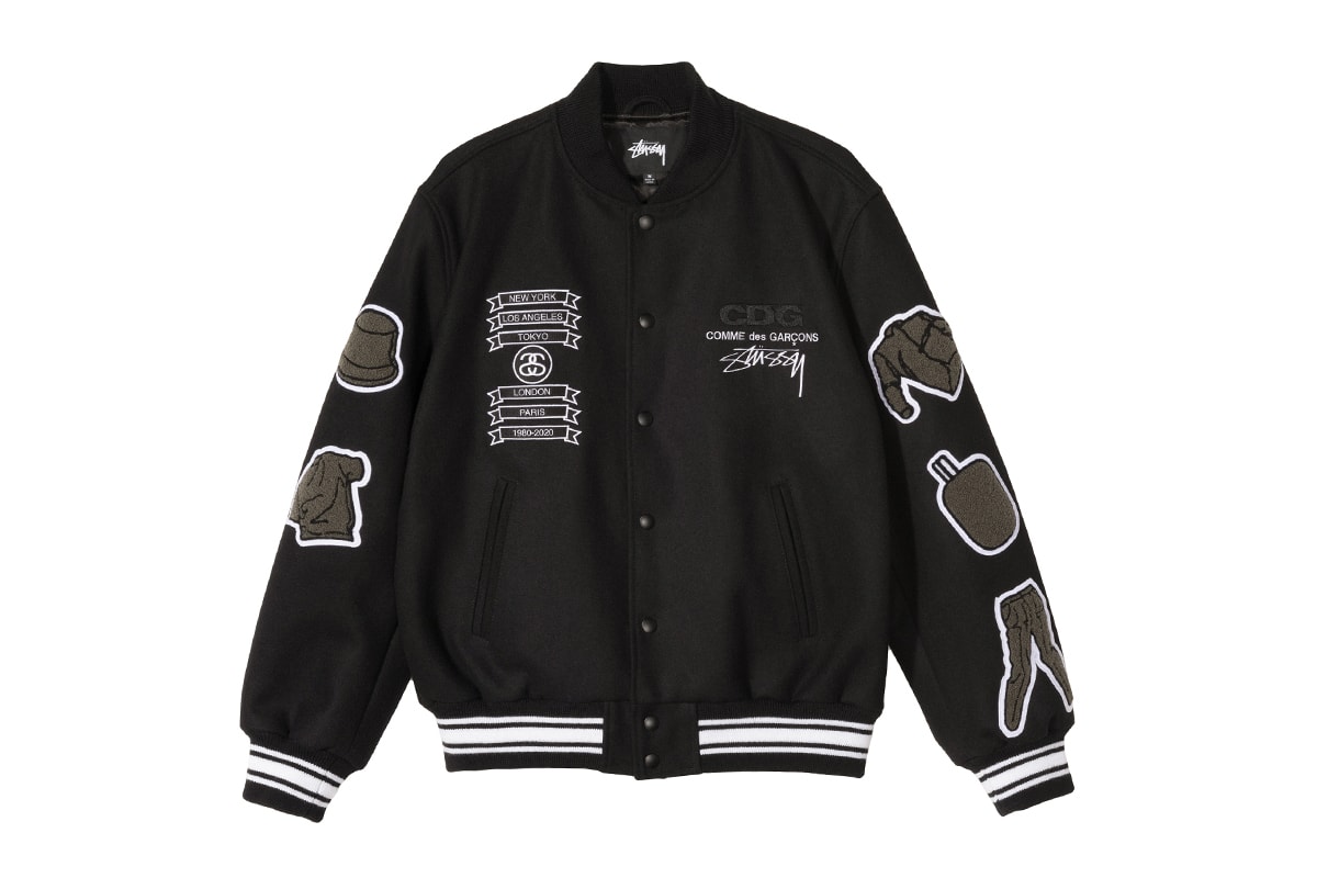 COMME des GARÇONS Stüssy 40th Anniversary Varsity Jacket Release Info Buy Price Where Melton Wool Black