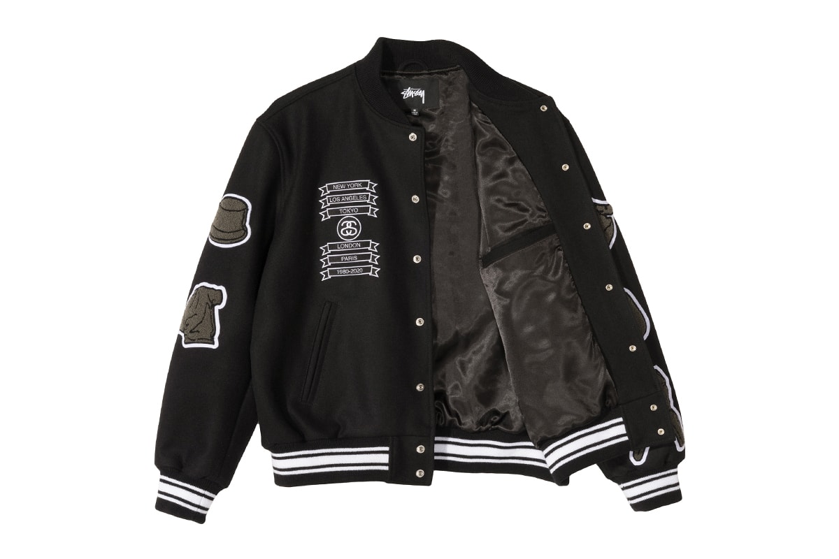 COMME des GARÇONS Stüssy 40th Anniversary Varsity Jacket Release Info Buy Price Where Melton Wool Black