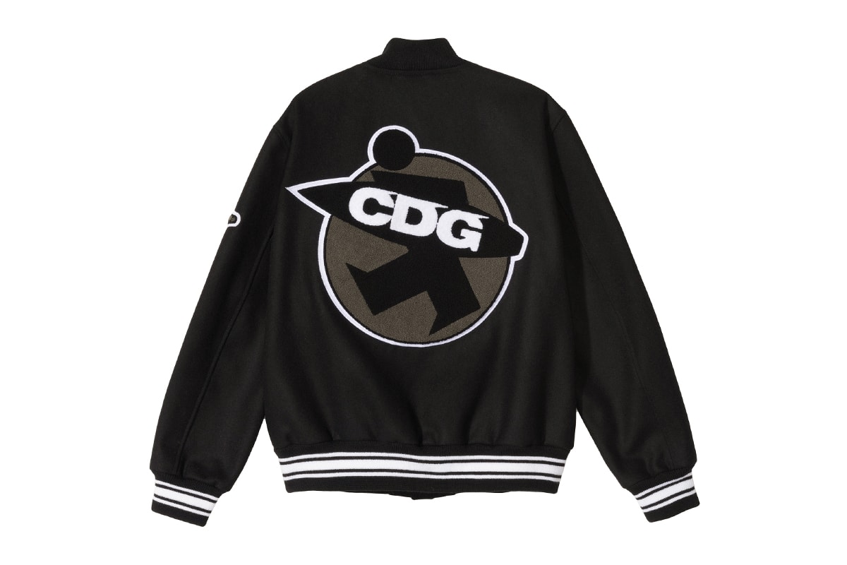 COMME des GARÇONS Stüssy 40th Anniversary Varsity Jacket Release Info Buy Price Where Melton Wool Black