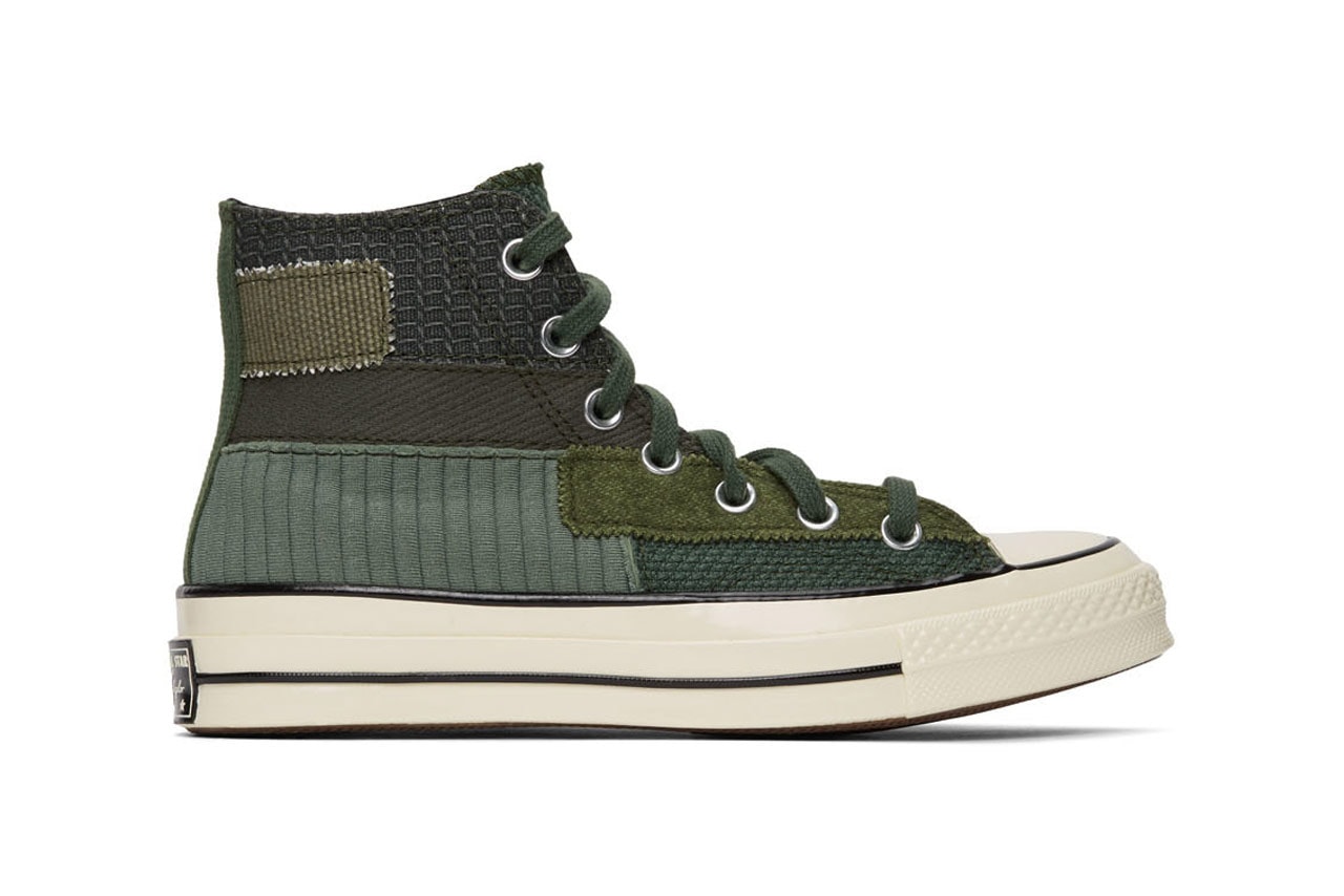 converse chuck 70 hi high top patchwork green off white colorways sneaker release hightop panelled canvas twill ripstop jersey