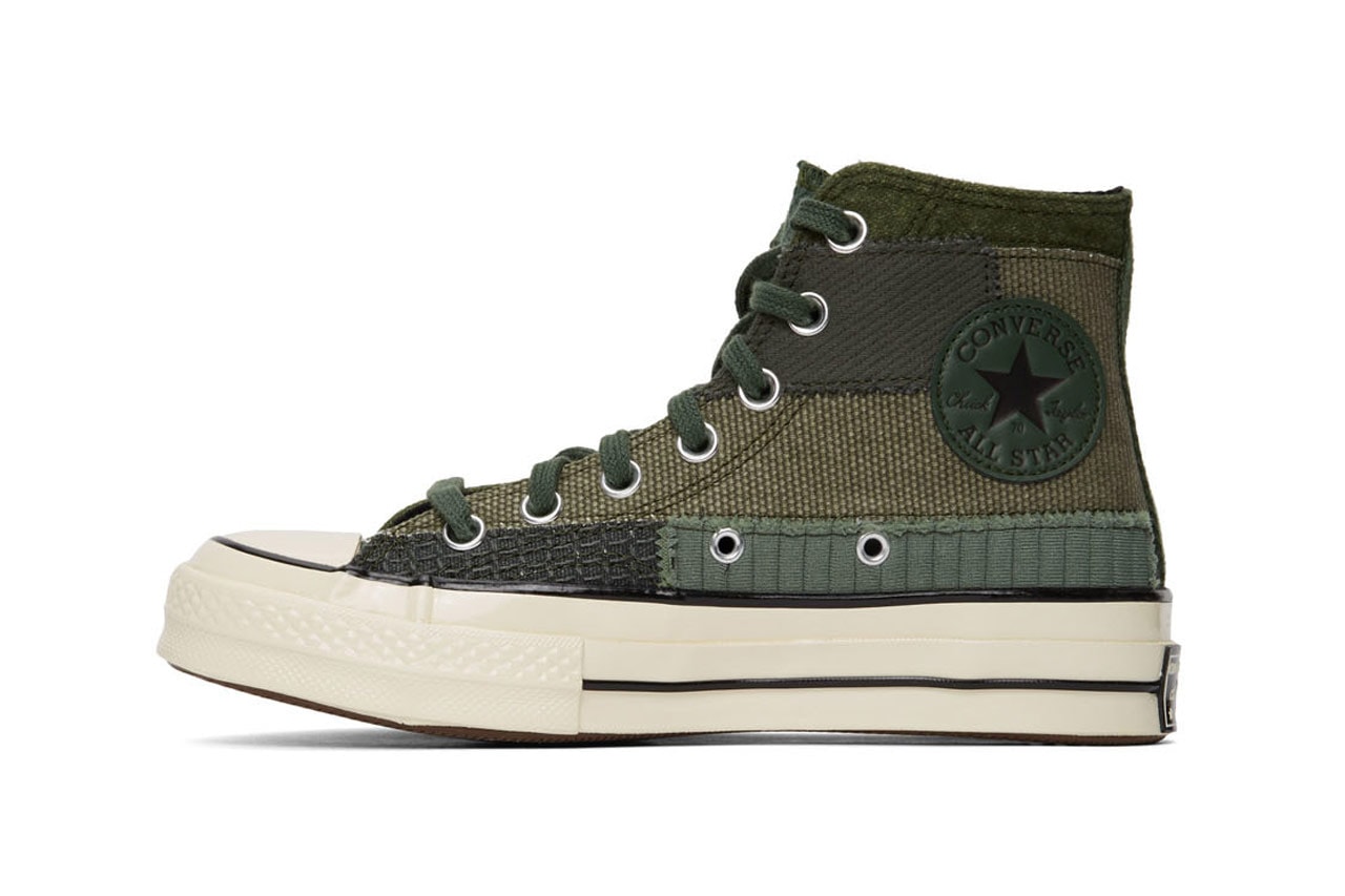 converse chuck 70 hi high top patchwork green off white colorways sneaker release hightop panelled canvas twill ripstop jersey
