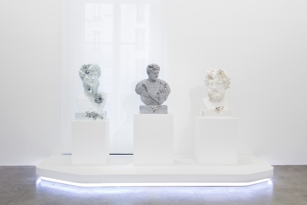 Look Inside Daniel Arsham "Paris, 3020" at Galerie Perrotin Closer View New York Sculpture Busts Exhibition France Réunion des Musées Nationaux 'Fictional Archaeology' 
