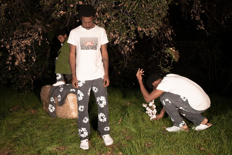 denim tears tremaine emory release information levi's trucker 501 jean jacket plantation hat cotton wreath kara walker slavery video buy cop purchase watch stream