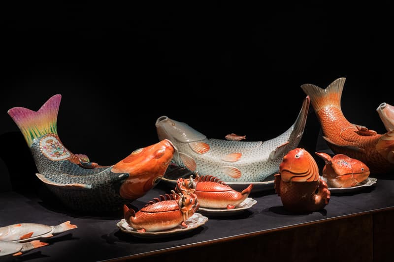 Fondazione Prada "The Porcelain Room" Exhibition Chinese Porcelain Plates Bowls Fish Lettuce Crabs Chickens