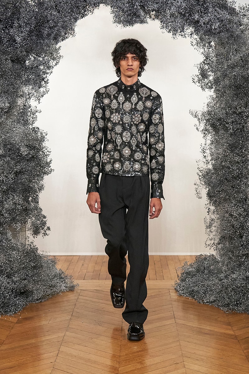 Givenchy FW20 Paris Fashion Week Menswear Show jewelry brooches pins charms los angeles india sweaters tailoring slimline blazers trench coats hardware