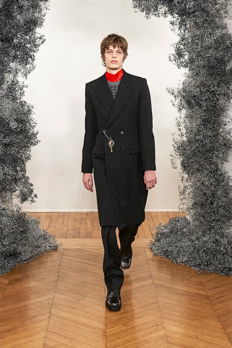 Givenchy FW20 Paris Fashion Week Menswear Show jewelry brooches pins charms los angeles india sweaters tailoring slimline blazers trench coats hardware
