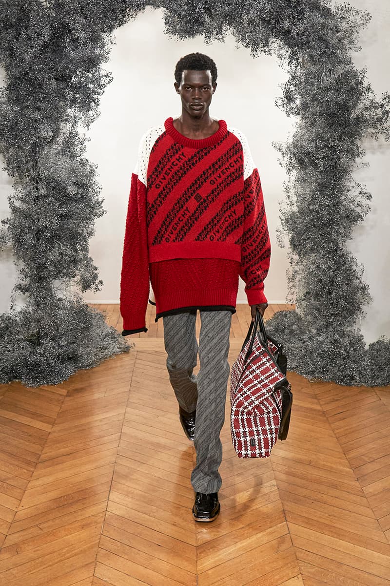 Givenchy FW20 Paris Fashion Week Menswear Show jewelry brooches pins charms los angeles india sweaters tailoring slimline blazers trench coats hardware
