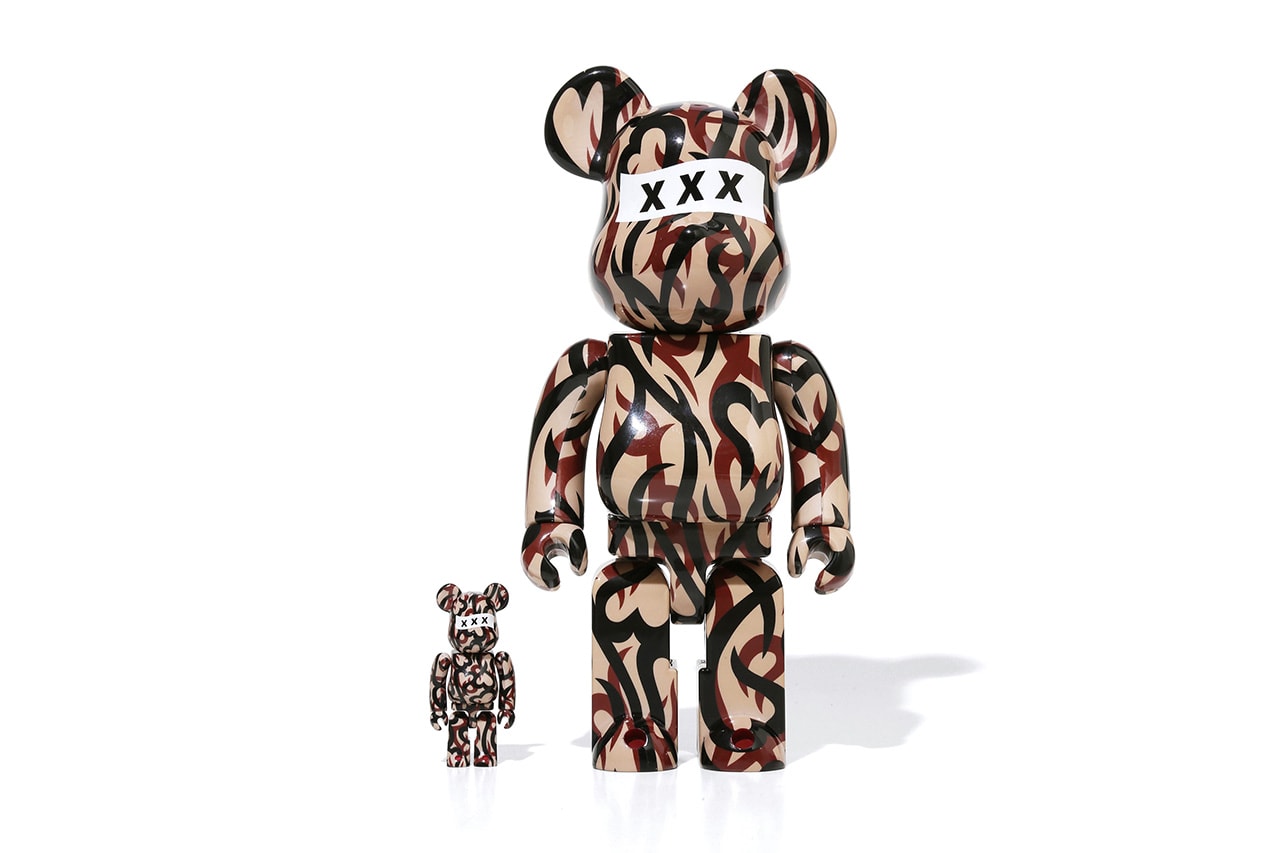 GOD SELECTION XXX x NUMBER (N)INE BE@RBRICKS, Hoodie collaboration medicom toy january 25 2020 release date tribal camouflage pattern NUMBER (N)XXX
