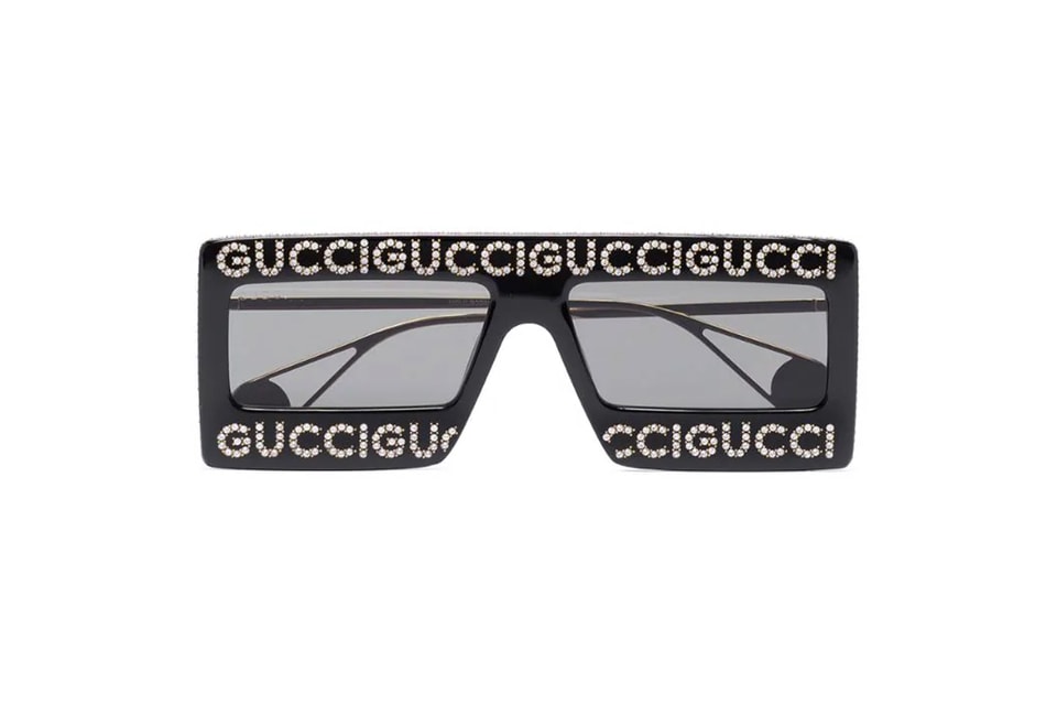 Mooie jurk Supersonische snelheid Staren Gucci Black Crystal Logo Sunglasses Release | Hypebeast