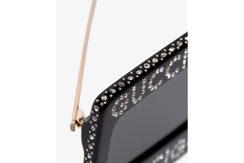 Gucci Black Crystal Logo Sunglasses Release sunglasses eyewear italian Swarovski crystals 