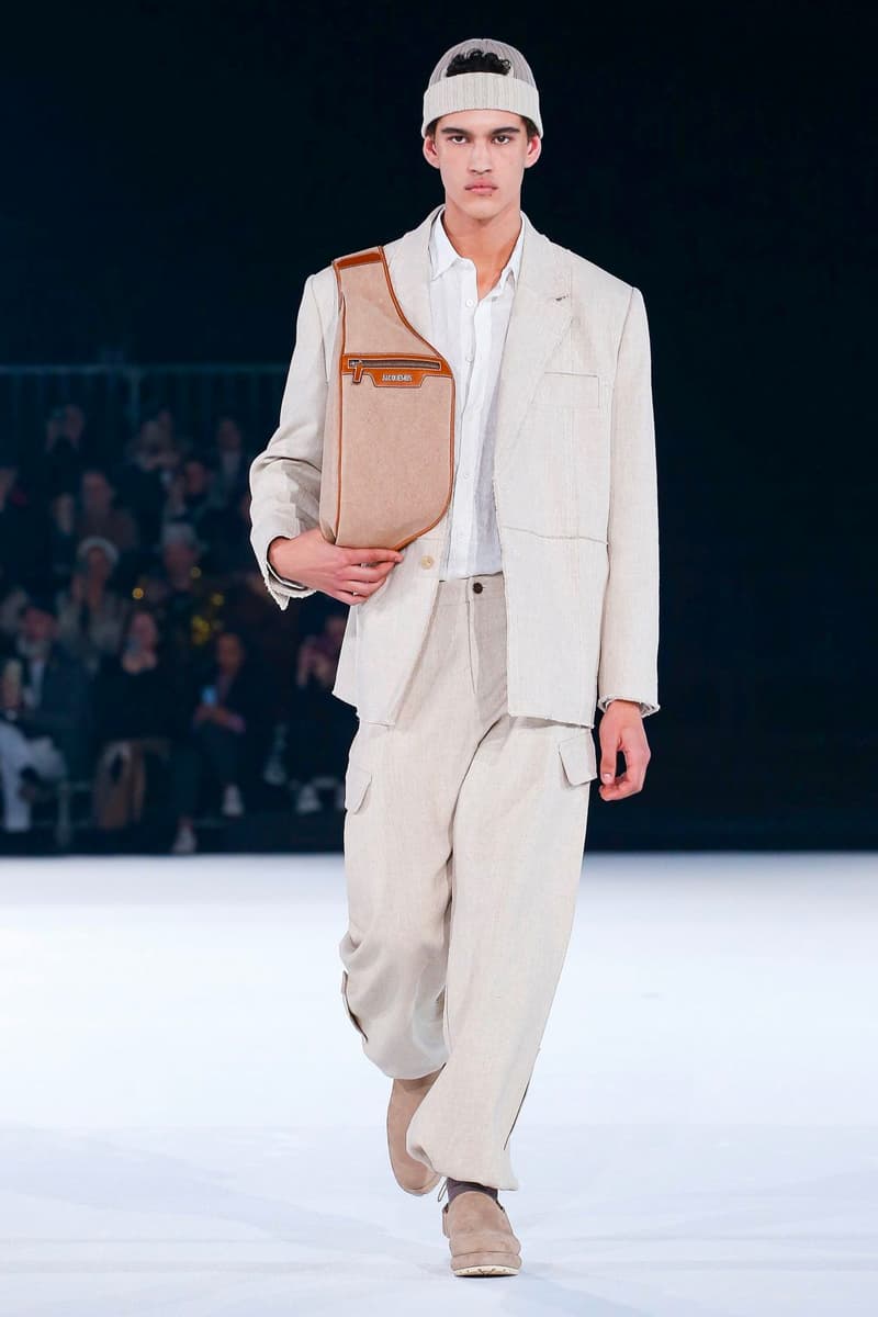 Jacquemus Fall Winter 2020 Collection Runway Paris Fashion Week pfw co ed mens womens french parisian deconstrcuted olive drab minimal denim exagerrated Simon Porte Jacquemus