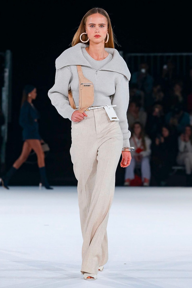 Jacquemus Fall Winter 2020 Collection Runway Paris Fashion Week pfw co ed mens womens french parisian deconstrcuted olive drab minimal denim exagerrated Simon Porte Jacquemus