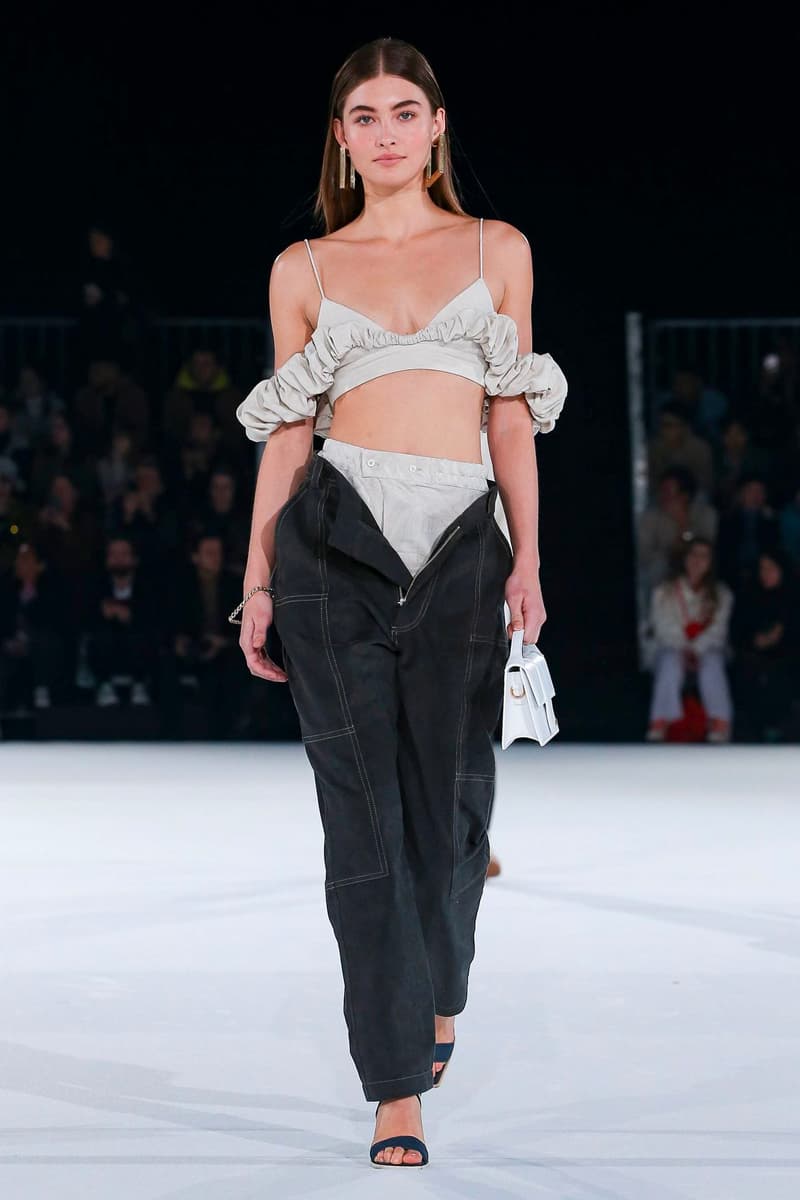 Jacquemus Fall Winter 2020 Collection Runway Paris Fashion Week pfw co ed mens womens french parisian deconstrcuted olive drab minimal denim exagerrated Simon Porte Jacquemus