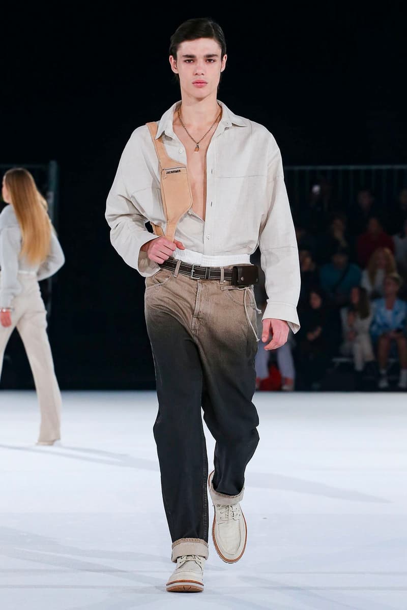 Jacquemus Fall Winter 2020 Collection Runway Paris Fashion Week pfw co ed mens womens french parisian deconstrcuted olive drab minimal denim exagerrated Simon Porte Jacquemus