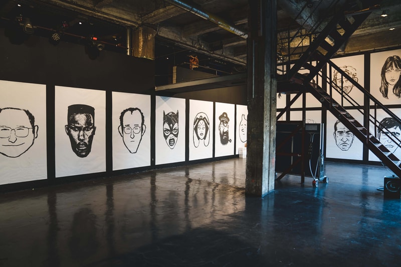 Jean Jullien & Yué Wu "Face to Face" Exhibition Point Éphémère Portraits Black White Han Solo Chewbacca Keith Haring Grace Jones 