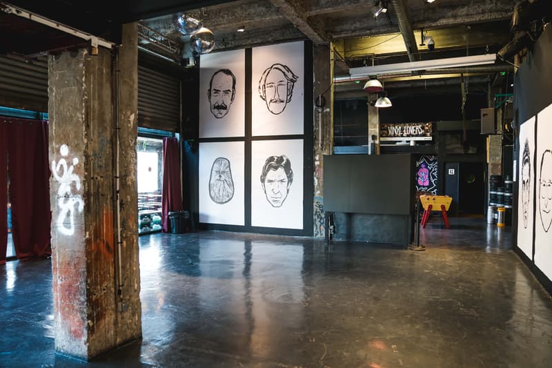 Jean Jullien & Yué Wu "Face to Face" Exhibition Point Éphémère Portraits Black White Han Solo Chewbacca Keith Haring Grace Jones