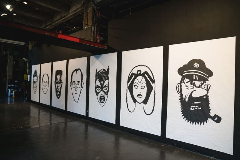 Jean Jullien & Yué Wu "Face to Face" Exhibition Point Éphémère Portraits Black White Han Solo Chewbacca Keith Haring Grace Jones
