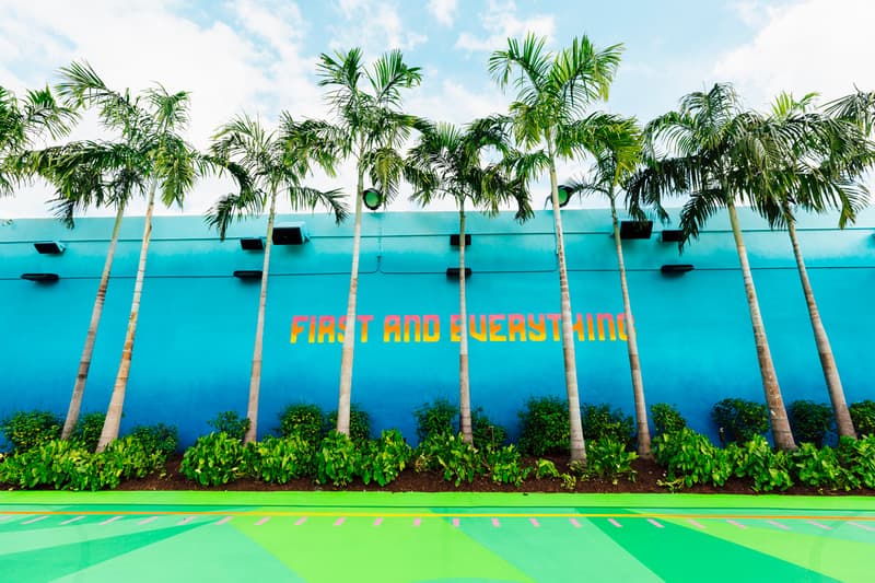 Jessy Nite UNKNWN Wynwood Football Field Mural Nike Green Field Goals Orange Yellow Pink "First and Everything" Blue Miami Super Bowl LIV