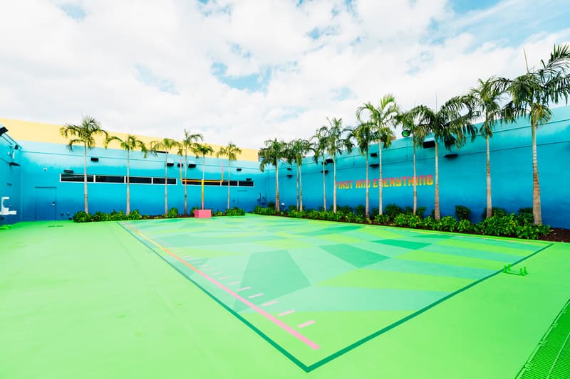 Jessy Nite UNKNWN Wynwood Football Field Mural Nike Green Field Goals Orange Yellow Pink "First and Everything" Blue Miami Super Bowl LIV