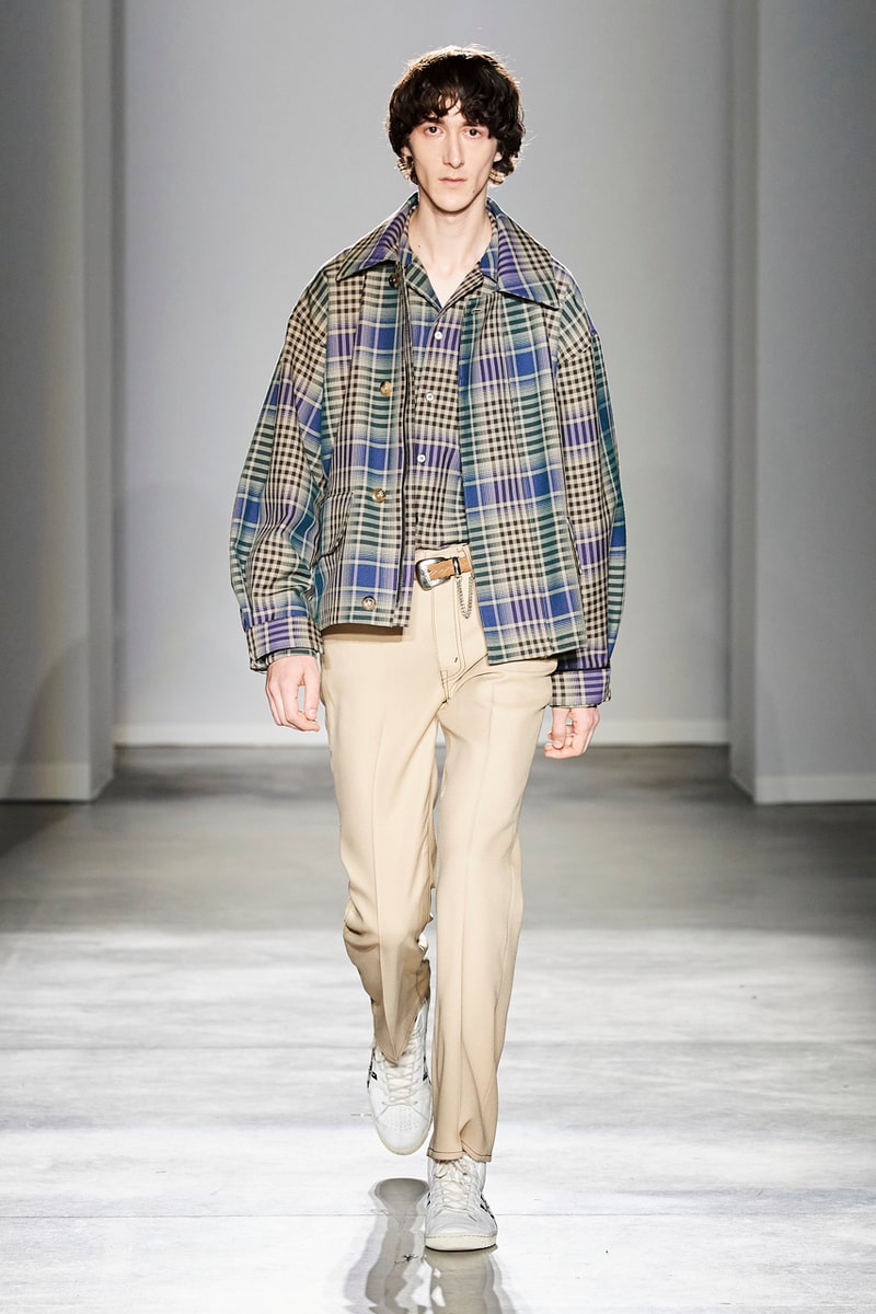 JIEDA Fall/Winter 2020 Collection Milan Men's Fashion Week Runway Presentation Trousers Blazers Coats Jackets Hoodies Vests Plaid Gingham Acid-Wash Knitwear Hiroyuki Fujita