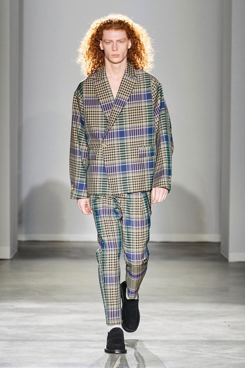 JIEDA Fall/Winter 2020 Collection Milan Men's Fashion Week Runway Presentation Trousers Blazers Coats Jackets Hoodies Vests Plaid Gingham Acid-Wash Knitwear Hiroyuki Fujita