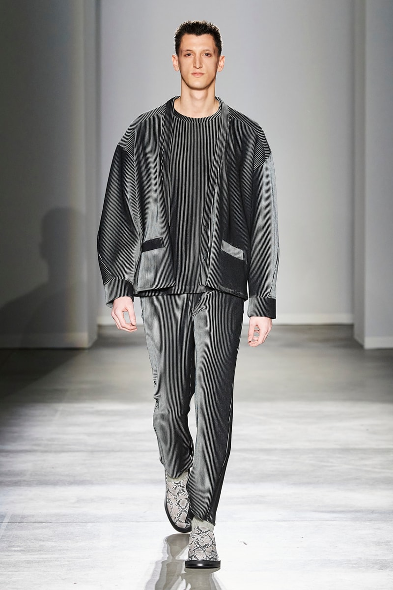 JIEDA Fall/Winter 2020 Collection Milan Men's Fashion Week Runway Presentation Trousers Blazers Coats Jackets Hoodies Vests Plaid Gingham Acid-Wash Knitwear Hiroyuki Fujita