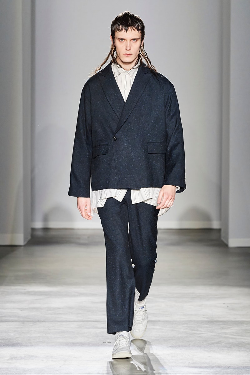 JIEDA Fall/Winter 2020 Collection Milan Men's Fashion Week Runway Presentation Trousers Blazers Coats Jackets Hoodies Vests Plaid Gingham Acid-Wash Knitwear Hiroyuki Fujita