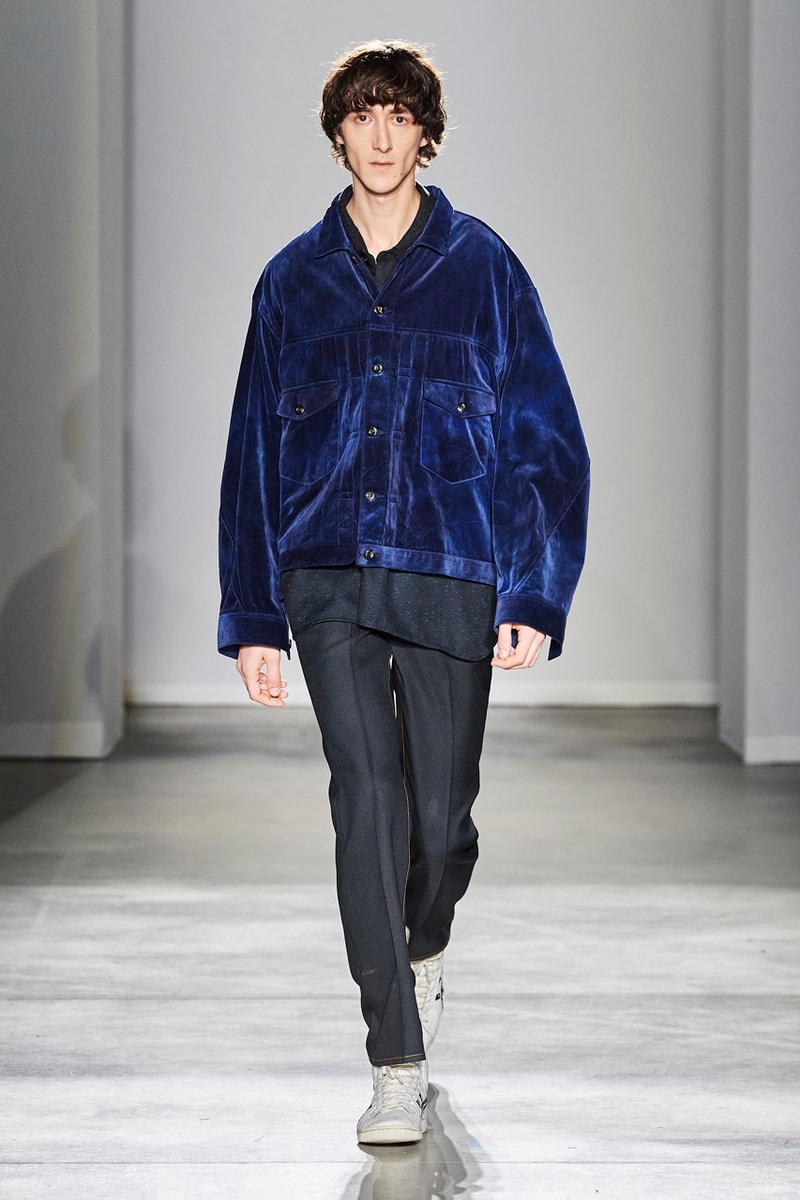 JIEDA Fall/Winter 2020 Collection Milan Men's Fashion Week Runway Presentation Trousers Blazers Coats Jackets Hoodies Vests Plaid Gingham Acid-Wash Knitwear Hiroyuki Fujita