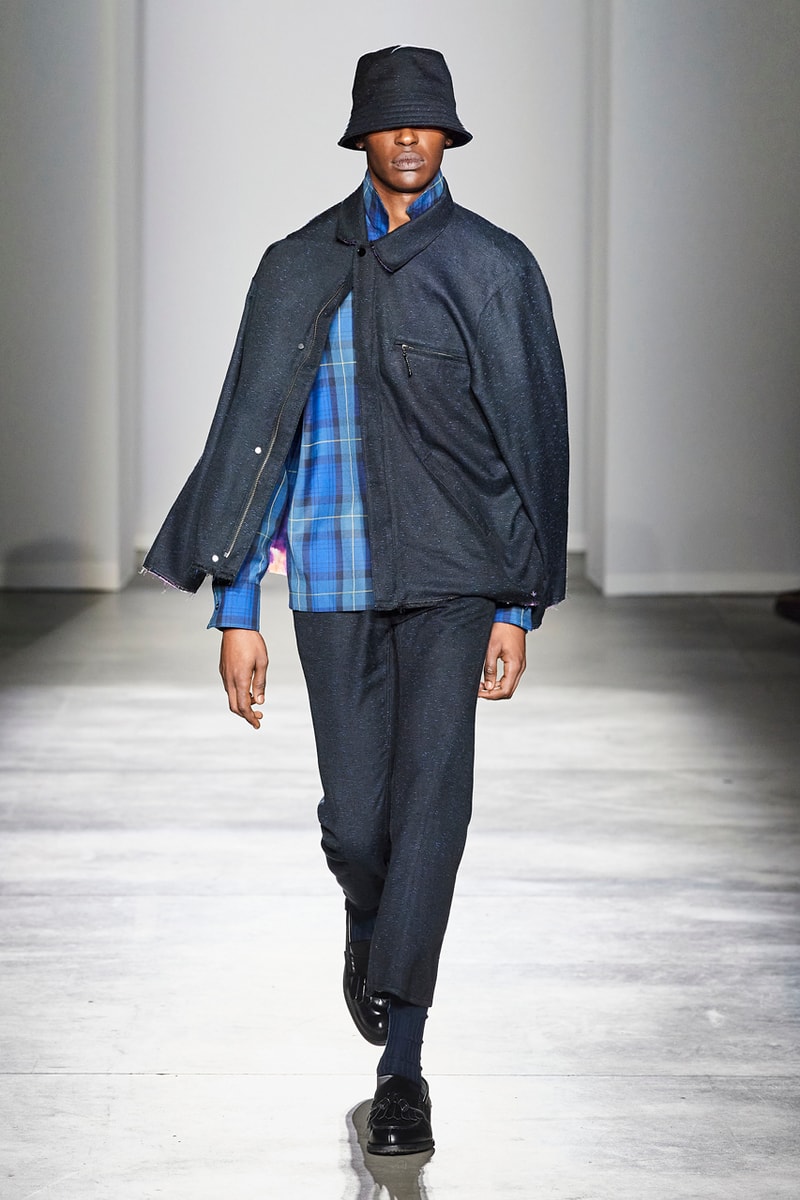 JIEDA Fall/Winter 2020 Collection Milan Men's Fashion Week Runway Presentation Trousers Blazers Coats Jackets Hoodies Vests Plaid Gingham Acid-Wash Knitwear Hiroyuki Fujita