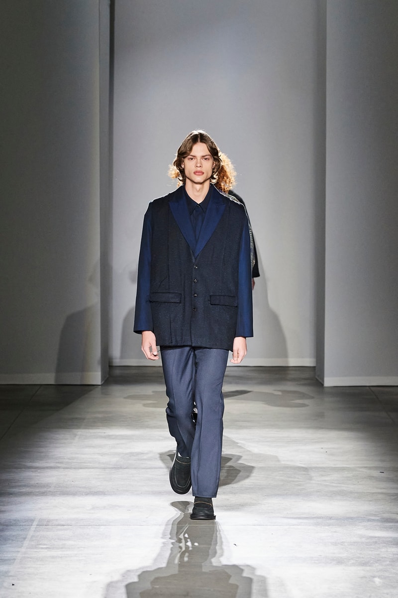 JIEDA Fall/Winter 2020 Collection Milan Men's Fashion Week Runway Presentation Trousers Blazers Coats Jackets Hoodies Vests Plaid Gingham Acid-Wash Knitwear Hiroyuki Fujita