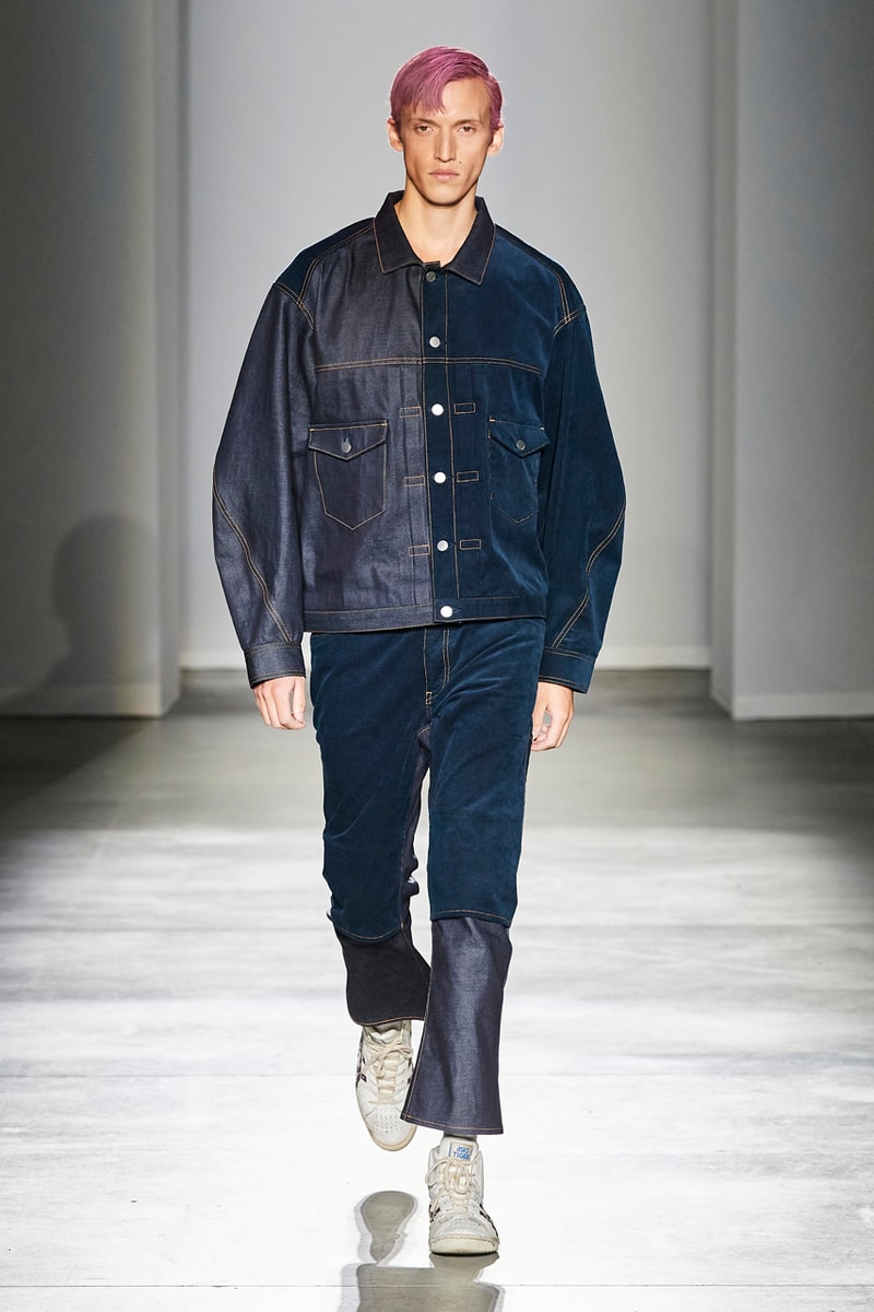 JIEDA Fall/Winter 2020 Collection Milan Men's Fashion Week Runway Presentation Trousers Blazers Coats Jackets Hoodies Vests Plaid Gingham Acid-Wash Knitwear Hiroyuki Fujita