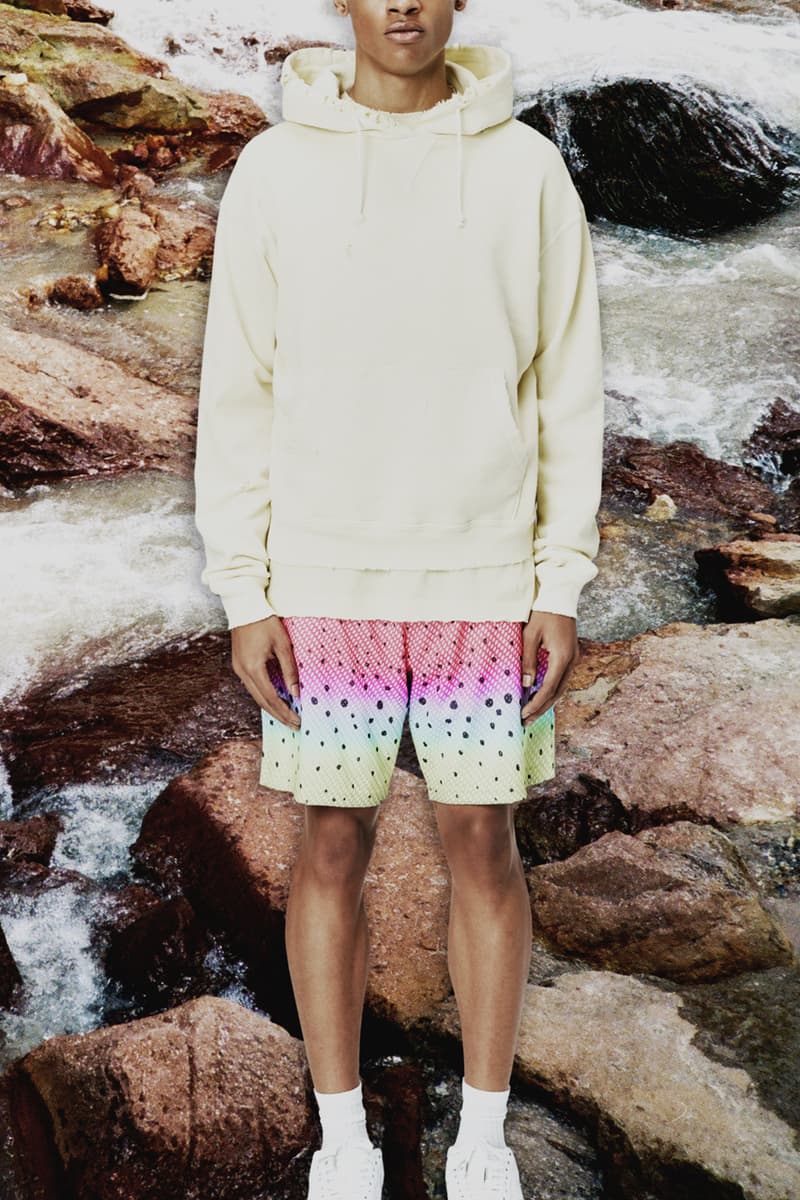 John Elliott Fall/Winter 2020 Lookbook Collection Jackets Coats Vests Trousers Shorts Shirts Hoodies Knitwear Leather Denim Butterflies Trout Indigo Shibori