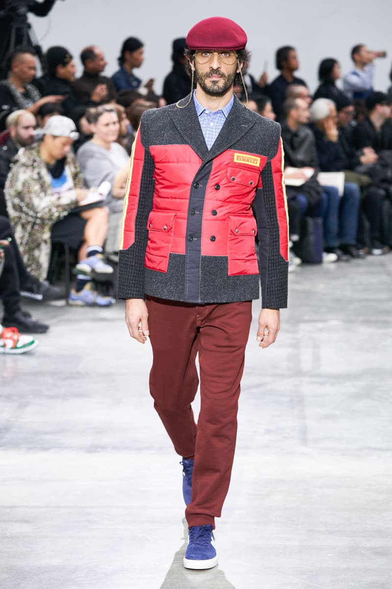 junya watanabe man fall winter 2020 mens collection runway show paris fashion week classico theme italian racing collaborations brooks brothers levis canada goose carhartt pirelli moto guzzi