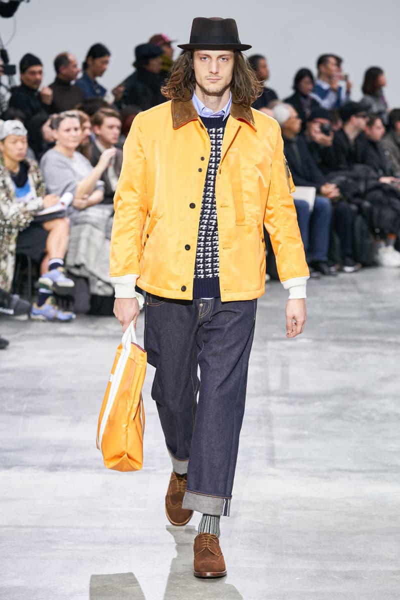 junya watanabe man fall winter 2020 mens collection runway show paris fashion week classico theme italian racing collaborations brooks brothers levis canada goose carhartt pirelli moto guzzi