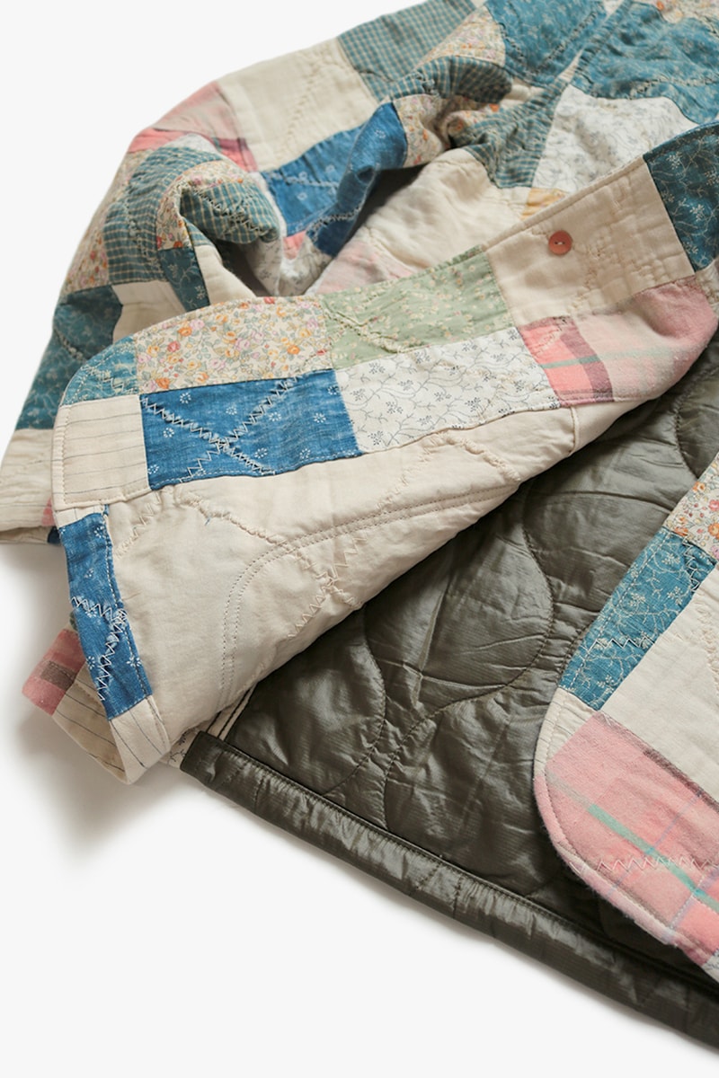 KAPITAL American Quilts Nylon Trench Coat Hospital jacket spring summer 2020 collection japanese kiro hirata victorian indigo floral pin stripes denim batted padded single vent