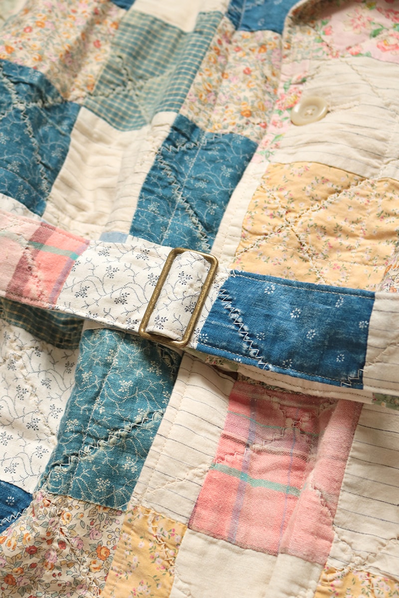 KAPITAL American Quilts Nylon Trench Coat Hospital jacket spring summer 2020 collection japanese kiro hirata victorian indigo floral pin stripes denim batted padded single vent