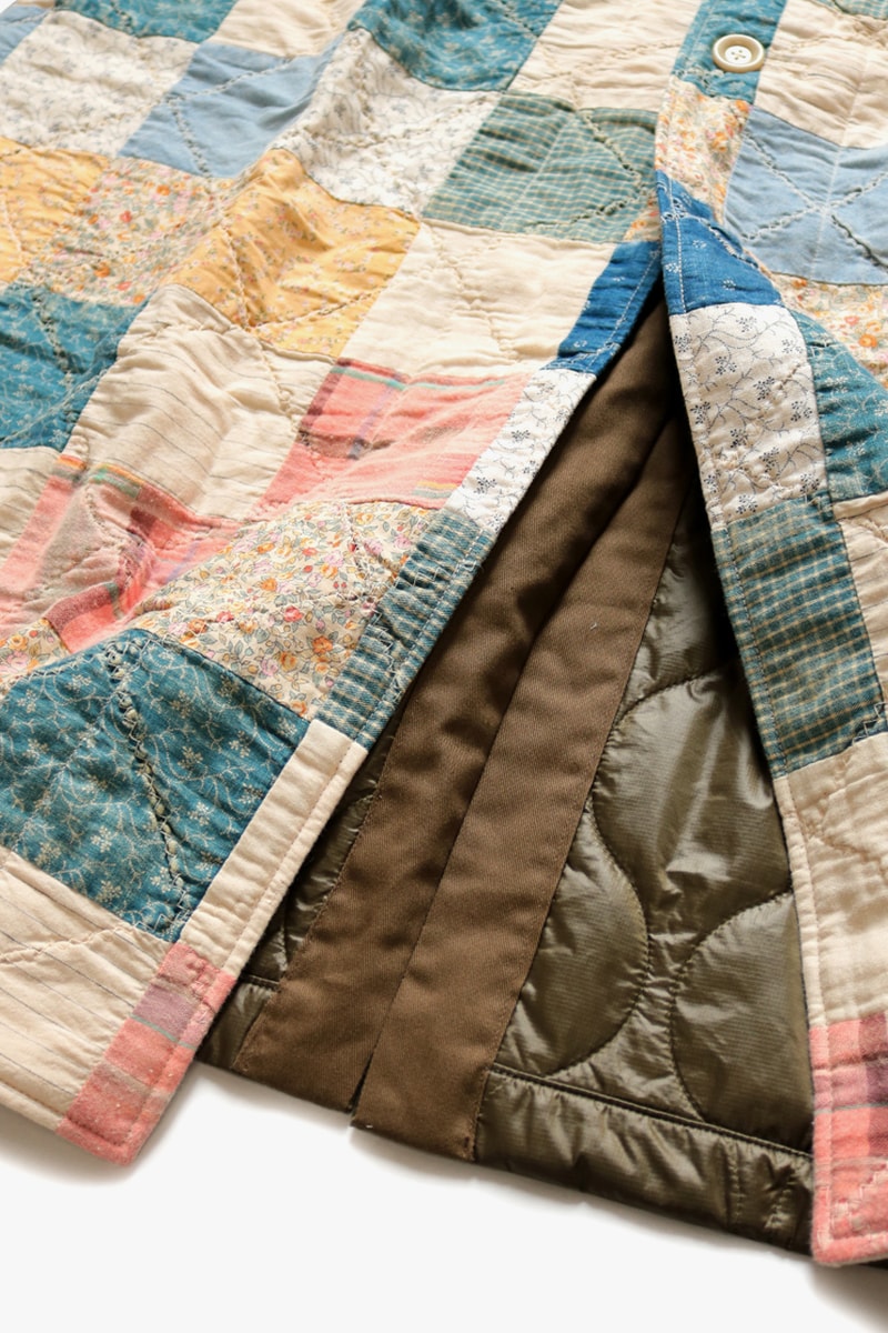 KAPITAL American Quilts Nylon Trench Coat Hospital jacket spring summer 2020 collection japanese kiro hirata victorian indigo floral pin stripes denim batted padded single vent