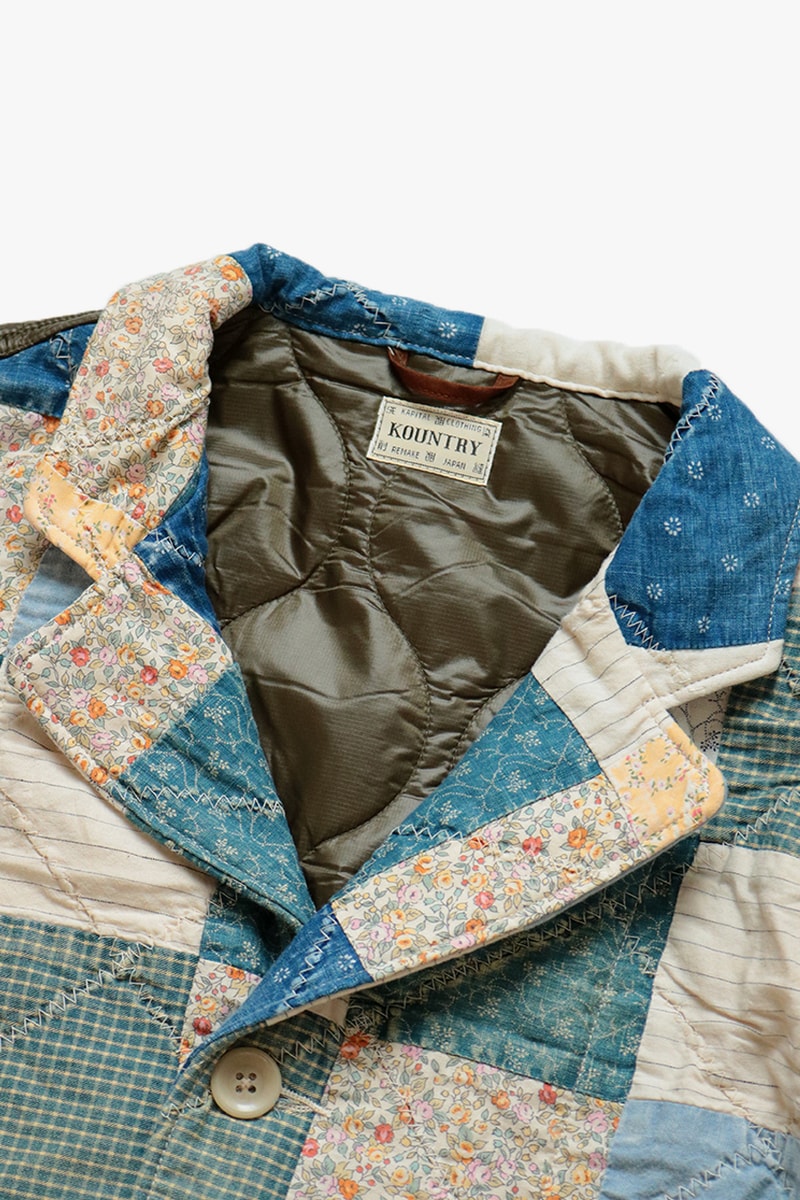 KAPITAL American Quilts Nylon Trench Coat Hospital jacket spring summer 2020 collection japanese kiro hirata victorian indigo floral pin stripes denim batted padded single vent
