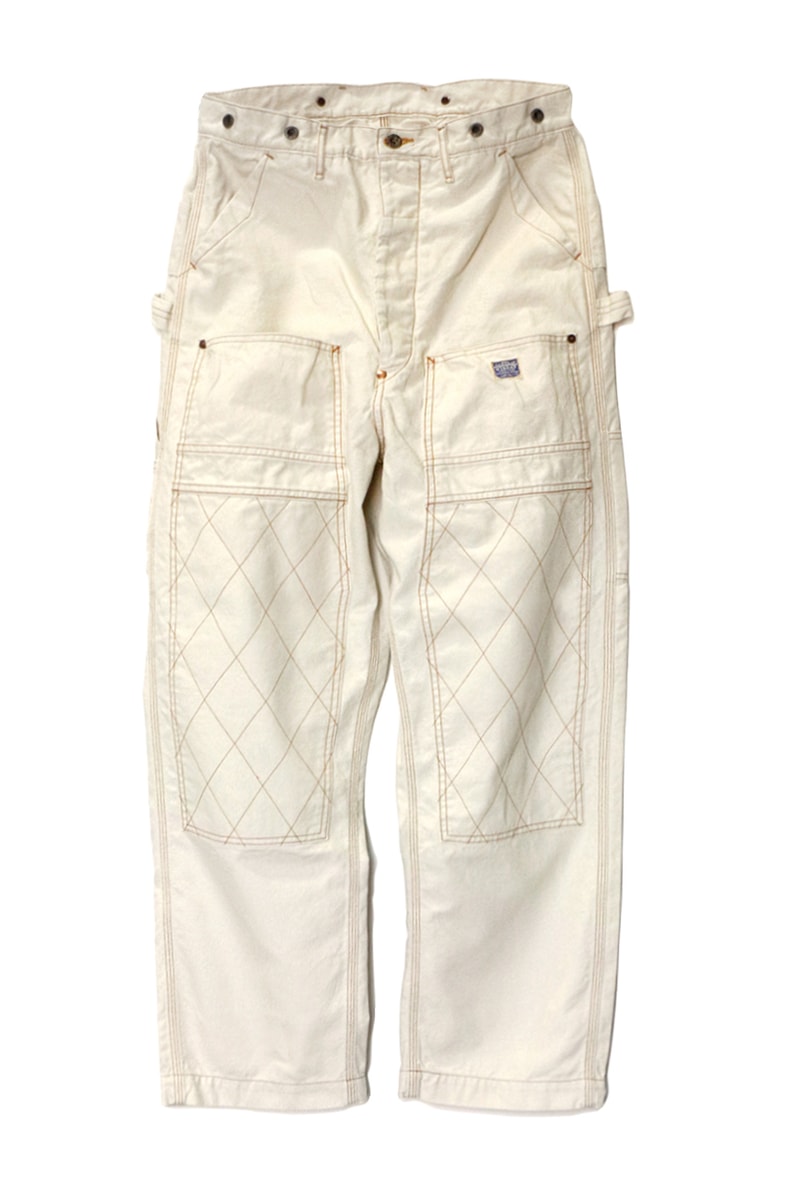 KAPITAL Light Canvas Lumber Pants seams reinfoced raw white black yellow top stitching spring summer 2020 collection japanese brands kiro hirata jeans overalls suspenders