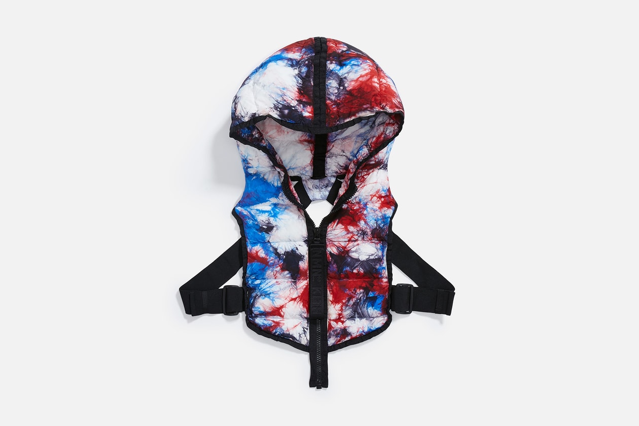 KITH x NEMEN Tie-Dye Collaboration Release Info capsule Tie-Dye Down Jacket, Blade Jacket,  XLight Guard Vest, Futura Kimono, Stark Track Pants, and Tie-Dye Goose Down Hood. release date outerwear multicolor 