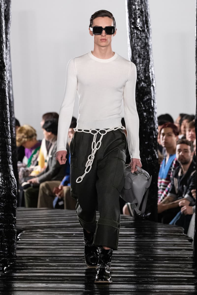 LOEWE Fall/Winter 2020 Runway Collection Paris Fashion Week Jackets Coats Shirts Pants Chain Links Bags Hats Blazers Capes Scarves Dresses Studs Silk