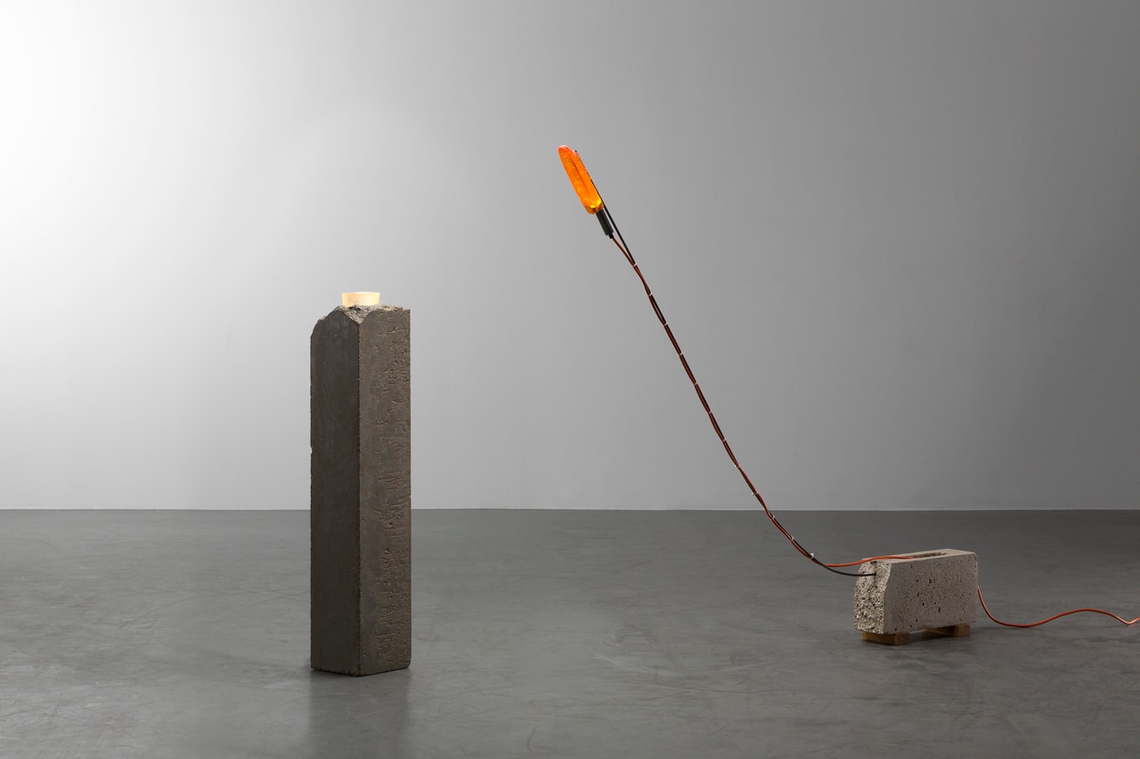  Martin Laforêt "Inside Out" Exhibition Carpenters Workshop Gallery Oak Bronze Concrete Lamps Coffee Tables