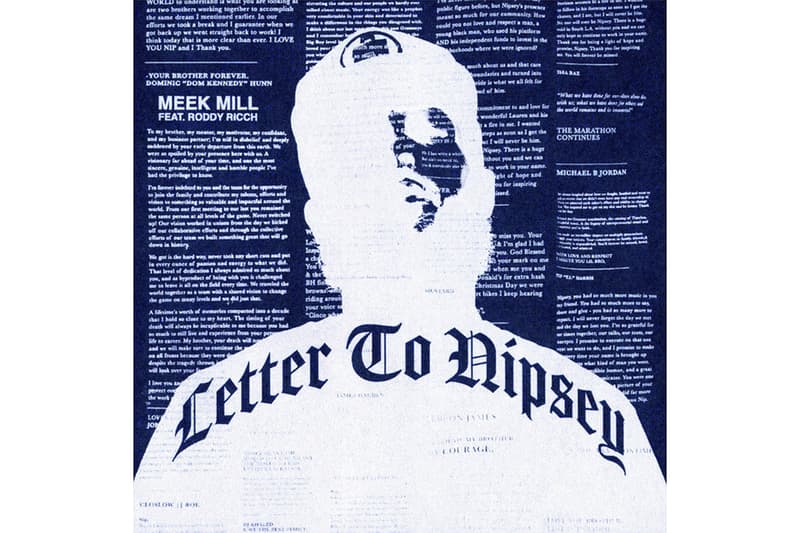 Meek Mill "Letter to Nipsey" Ft. Roddy Ricch single stream listen now nipsey hussle 