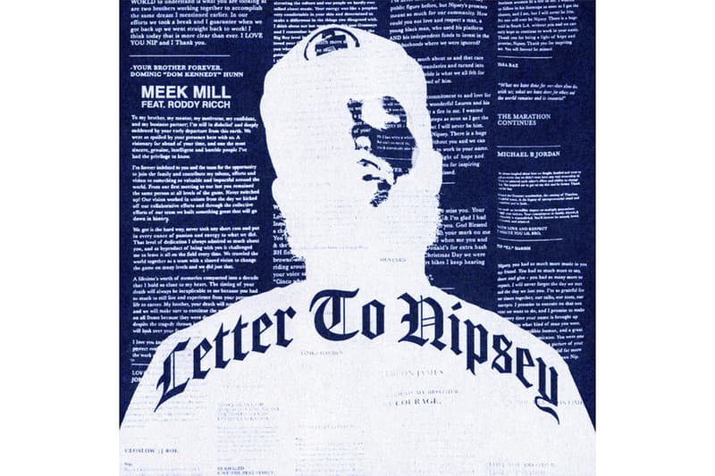 Meek Mill "Letter to Nipsey" Ft. Roddy Ricch single stream listen now nipsey hussle
