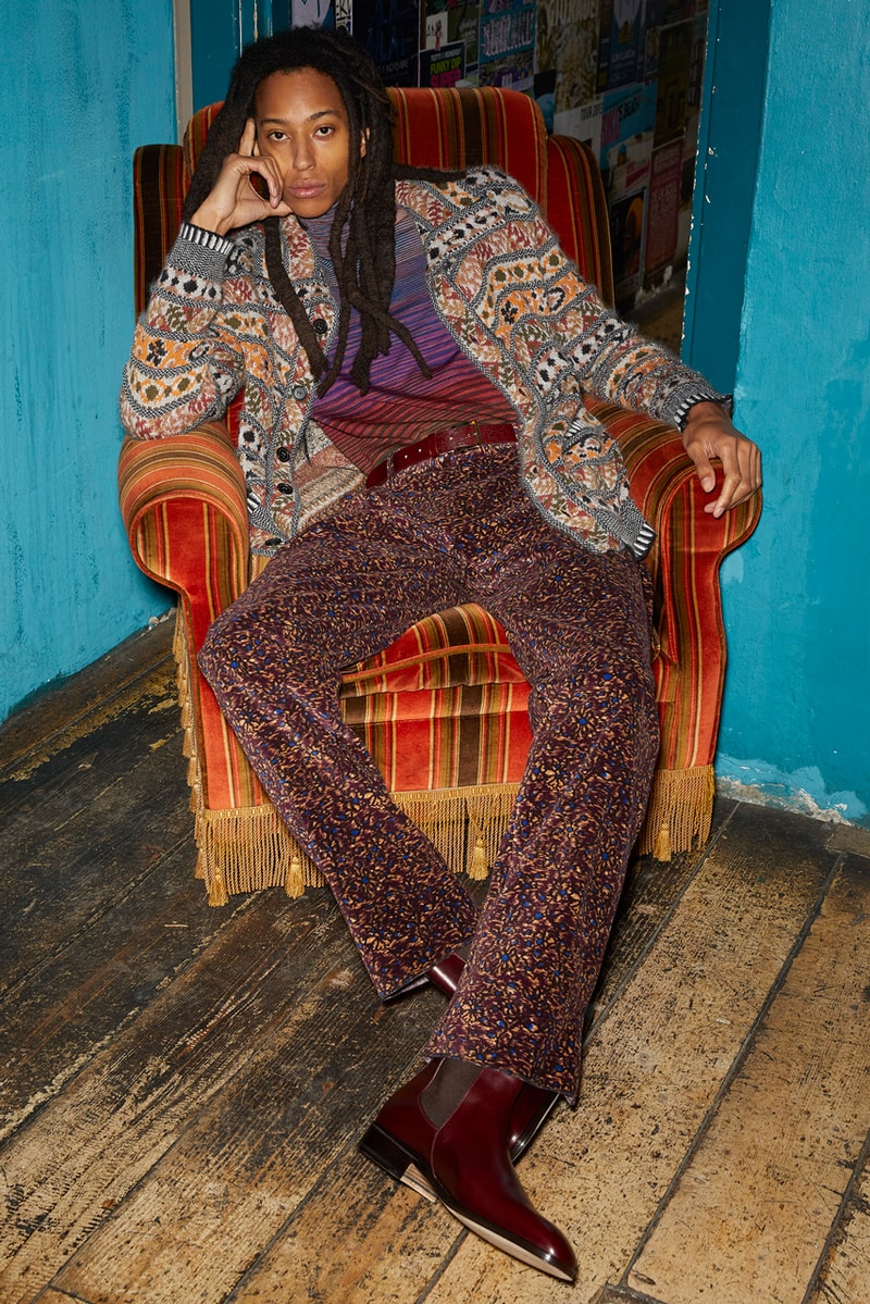 Missoni Man Fall/Winter 2020 Lookbook Collection Knitwear Cardigans Jacquards Trousers Bombers Coats Chelsea Boots Blousons Patchwork