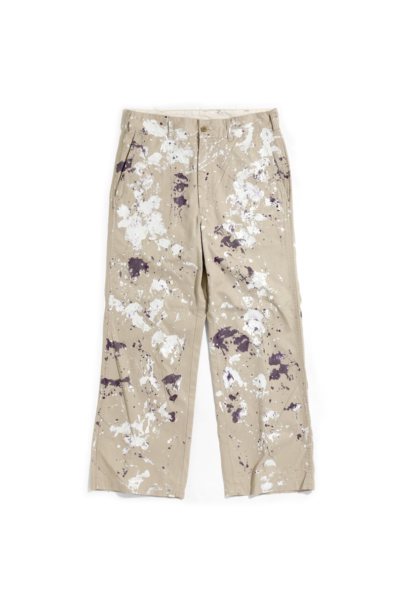 NEEDLES Paint Splatter Safari Jacket Pants field gabardine white purple olive green blue utilitarian field mil spec military nepenthes keizo shimizu khaki cargo trousers chino jungle