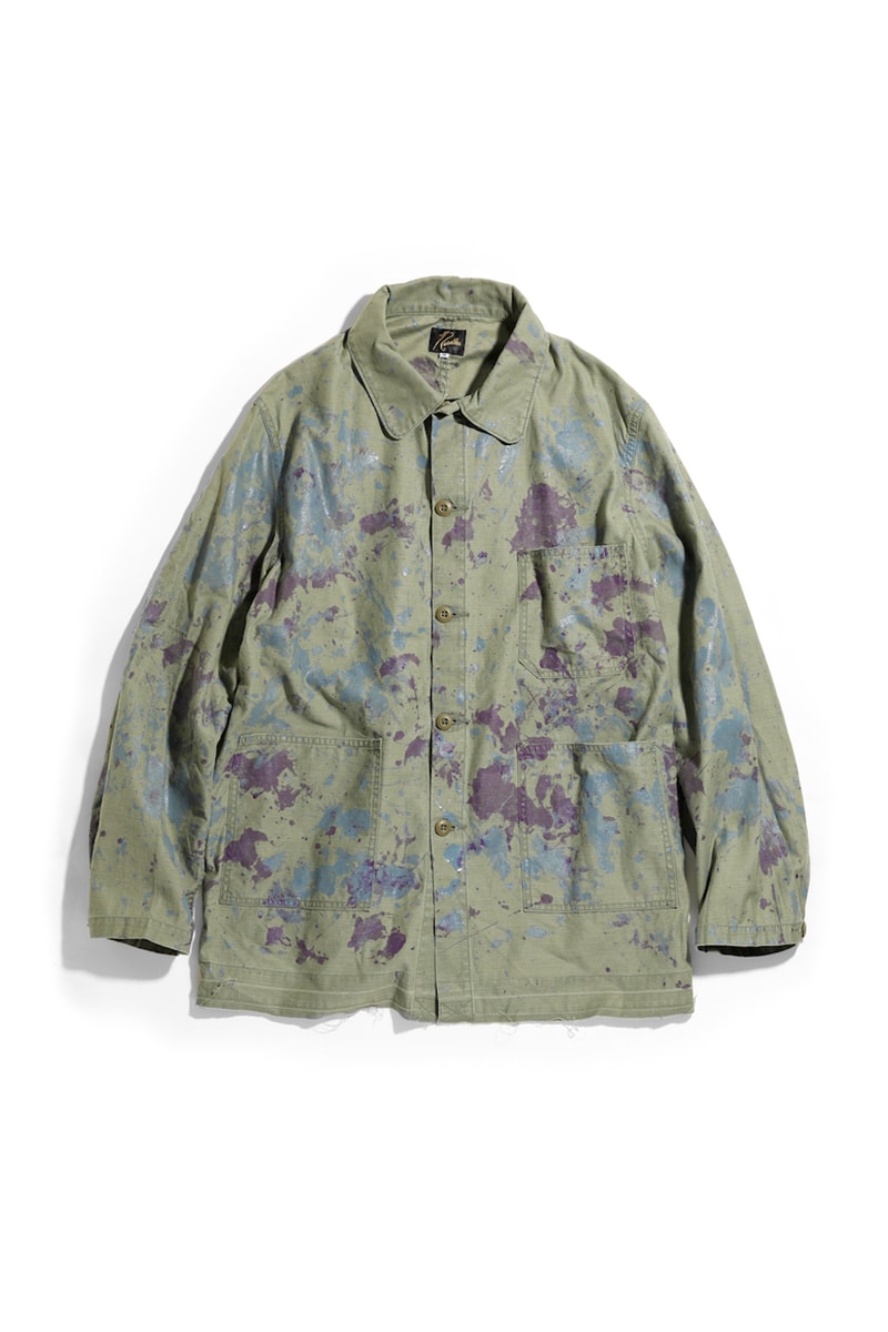 NEEDLES Paint Splatter Safari Jacket Pants field gabardine white purple olive green blue utilitarian field mil spec military nepenthes keizo shimizu khaki cargo trousers chino jungle