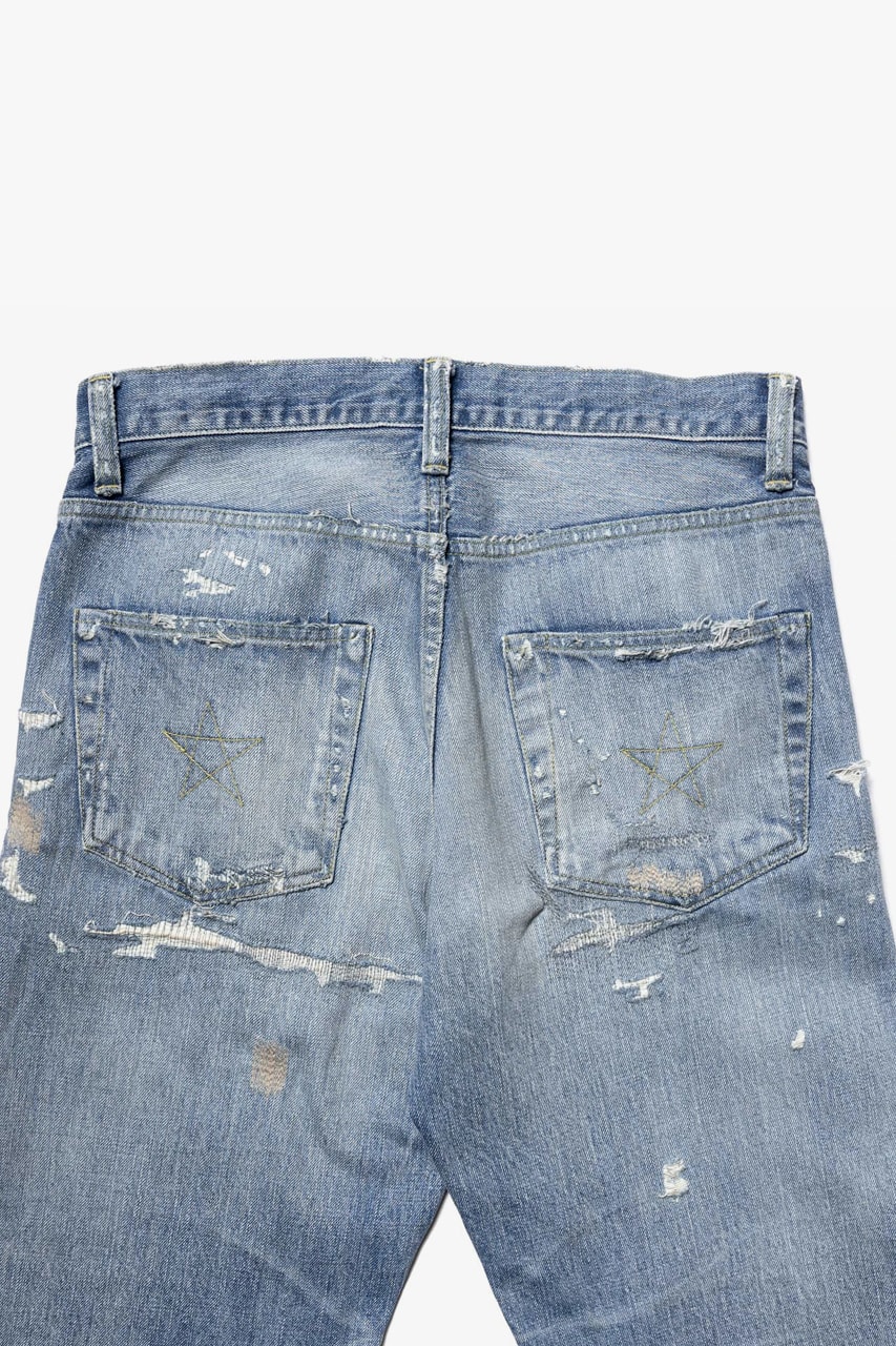 NEXUSVII Patched 550 Indigo Damaged hand distressed Regular fit five pocket design dye Made in Japan star stitching trousers pants jeans spring summer 2020 japanese zip fly